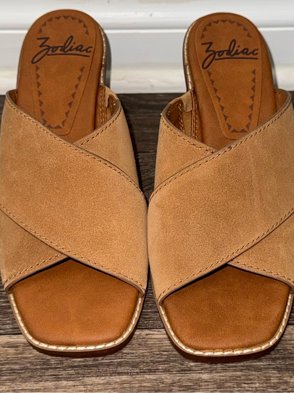 Zodiac Tan Suede Crisscross Slide Mules